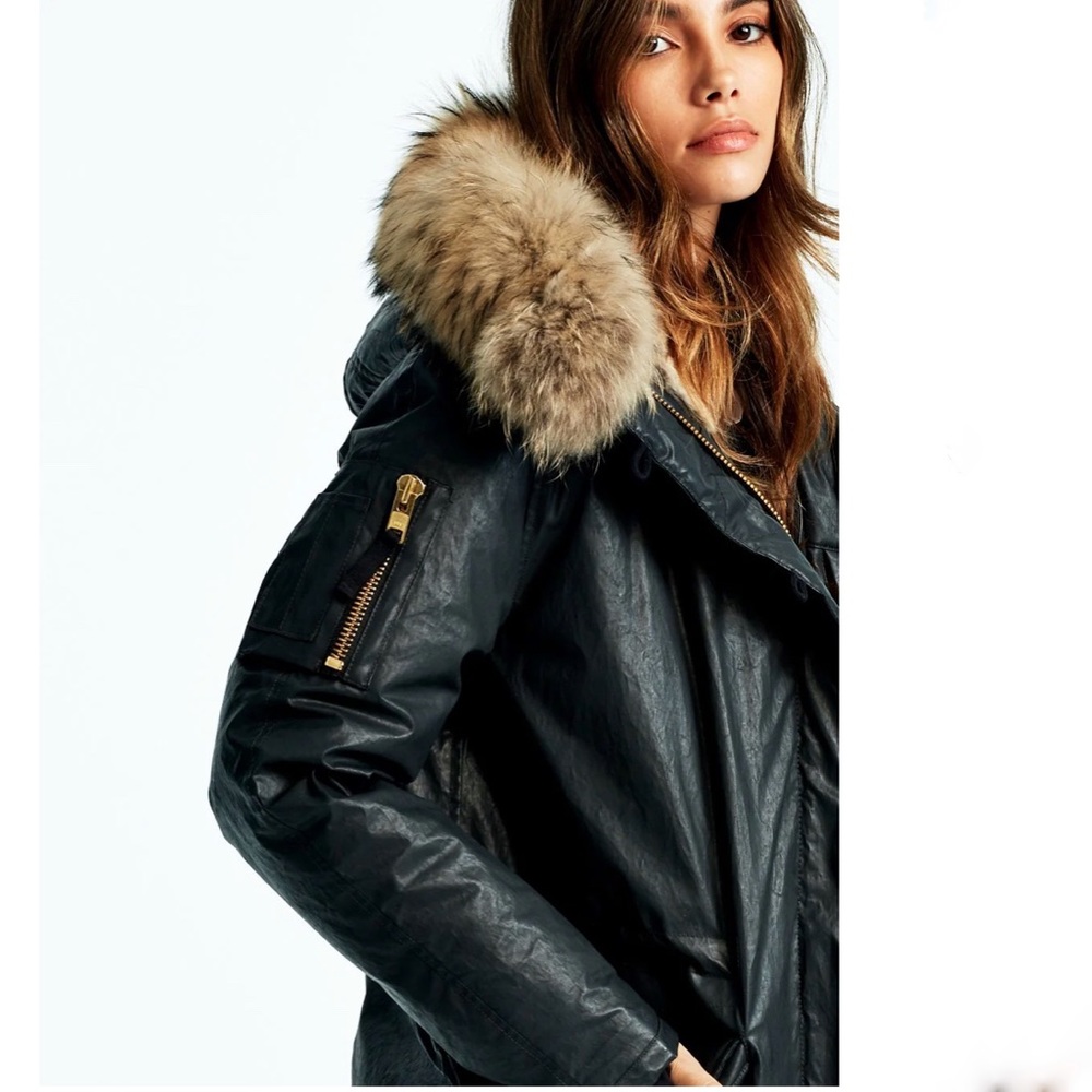 SAM. Black Puffer Jacket with Fur Trim - Picture 5 of 16